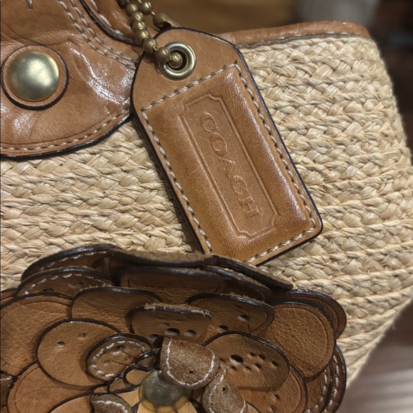 Coach Bleecker Floral Natural Straw And Leather Tote Bag, Rare - Picture 9 of 11